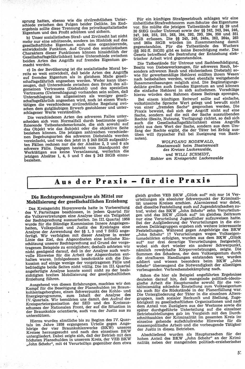 Neue Justiz (NJ), Zeitschrift für Recht und Rechtswissenschaft [Deutsche Demokratische Republik (DDR)], 13. Jahrgang 1959, Seite 57 (NJ DDR 1959, S. 57)