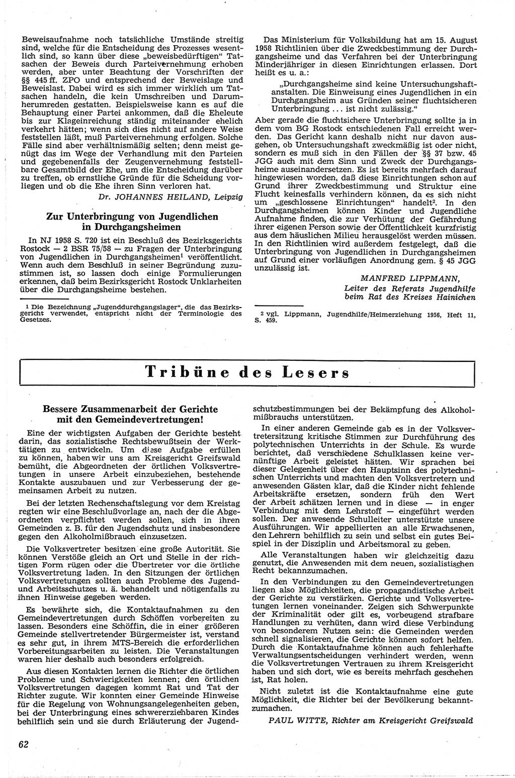 Neue Justiz (NJ), Zeitschrift für Recht und Rechtswissenschaft [Deutsche Demokratische Republik (DDR)], 13. Jahrgang 1959, Seite 62 (NJ DDR 1959, S. 62)