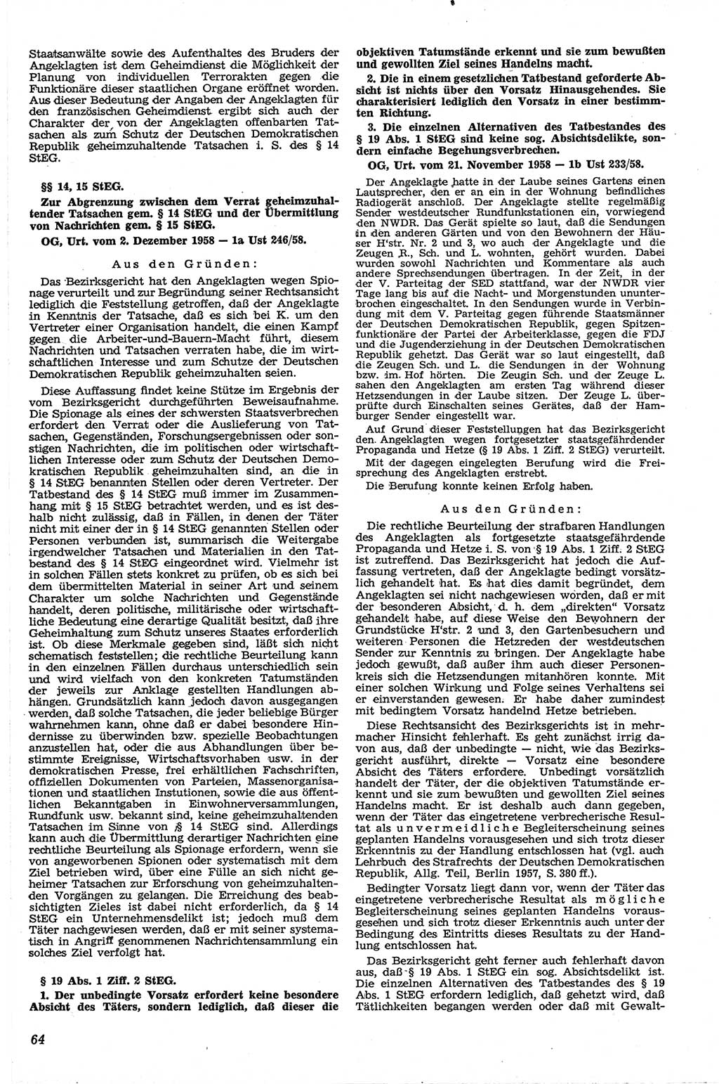 Neue Justiz (NJ), Zeitschrift für Recht und Rechtswissenschaft [Deutsche Demokratische Republik (DDR)], 13. Jahrgang 1959, Seite 64 (NJ DDR 1959, S. 64)
