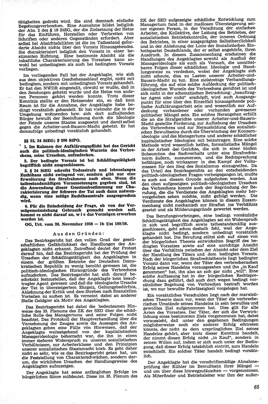 Neue Justiz (NJ), Zeitschrift für Recht und Rechtswissenschaft [Deutsche Demokratische Republik (DDR)], 13. Jahrgang 1959, Seite 65 (NJ DDR 1959, S. 65)