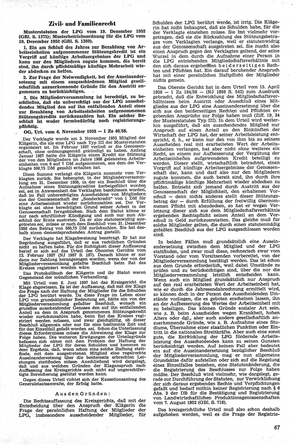 Neue Justiz (NJ), Zeitschrift für Recht und Rechtswissenschaft [Deutsche Demokratische Republik (DDR)], 13. Jahrgang 1959, Seite 67 (NJ DDR 1959, S. 67)