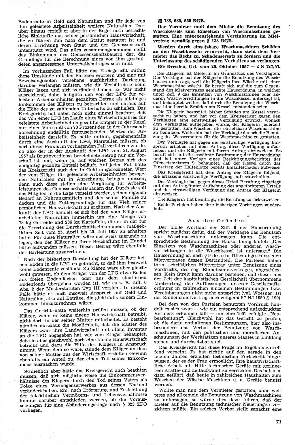 Neue Justiz (NJ), Zeitschrift für Recht und Rechtswissenschaft [Deutsche Demokratische Republik (DDR)], 13. Jahrgang 1959, Seite 71 (NJ DDR 1959, S. 71)