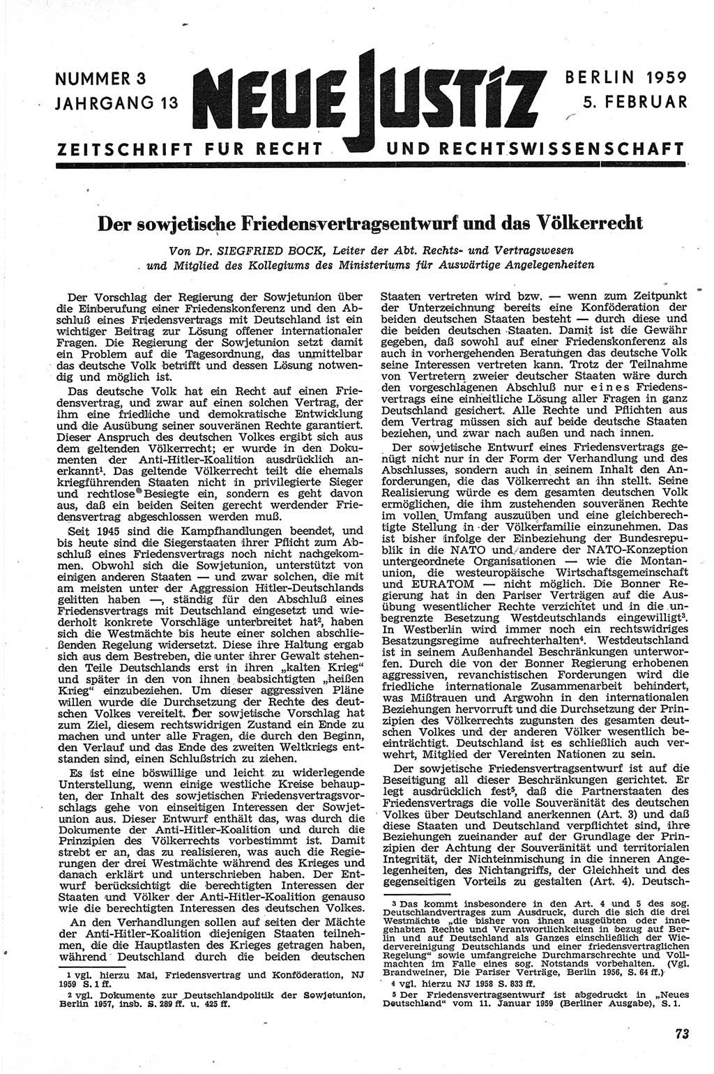 Neue Justiz (NJ), Zeitschrift für Recht und Rechtswissenschaft [Deutsche Demokratische Republik (DDR)], 13. Jahrgang 1959, Seite 73 (NJ DDR 1959, S. 73)