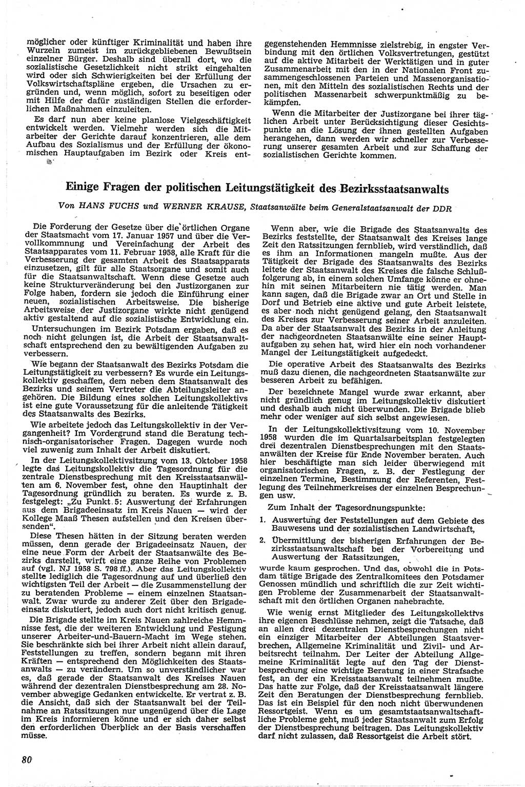 Neue Justiz (NJ), Zeitschrift für Recht und Rechtswissenschaft [Deutsche Demokratische Republik (DDR)], 13. Jahrgang 1959, Seite 80 (NJ DDR 1959, S. 80)