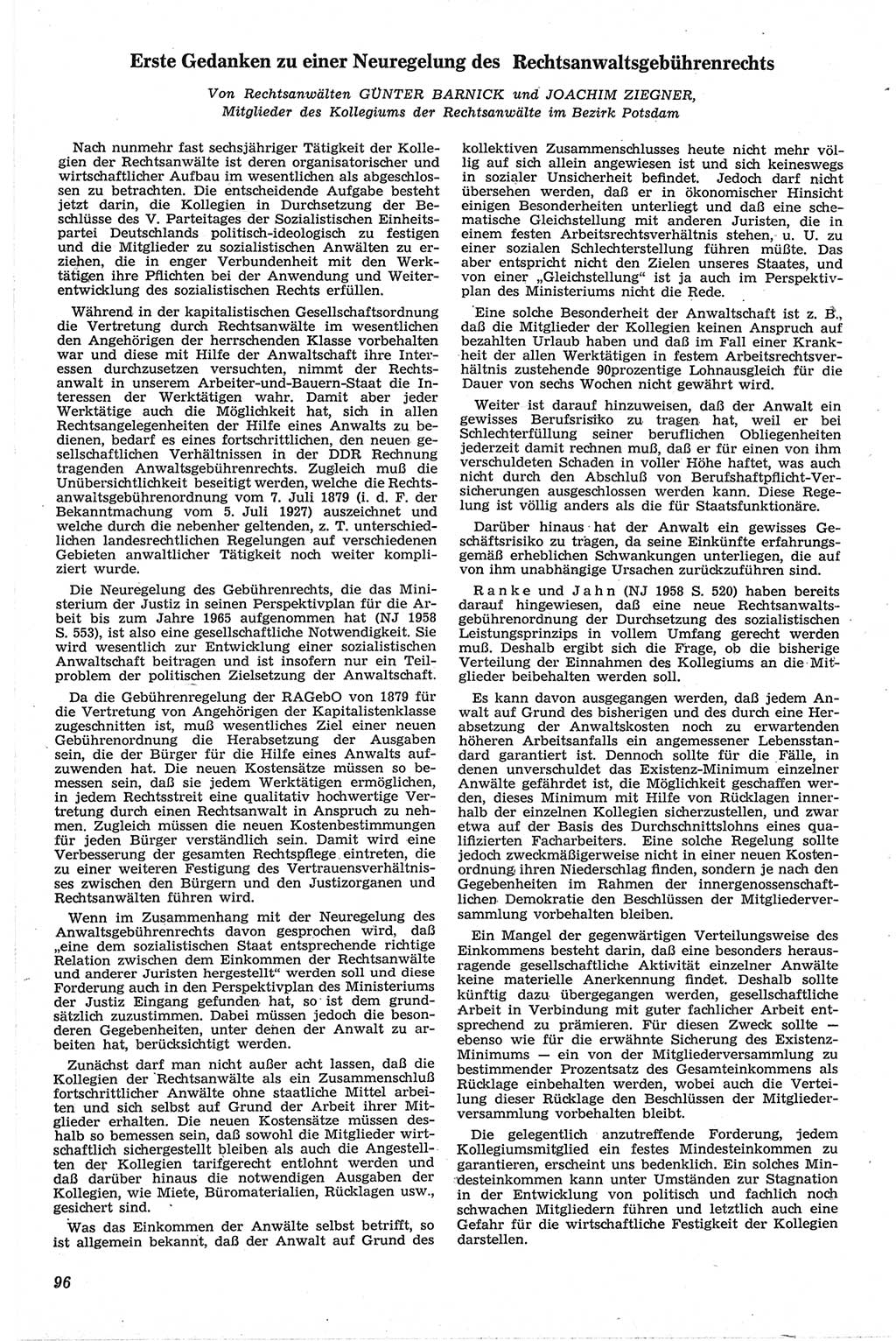Neue Justiz (NJ), Zeitschrift für Recht und Rechtswissenschaft [Deutsche Demokratische Republik (DDR)], 13. Jahrgang 1959, Seite 96 (NJ DDR 1959, S. 96)