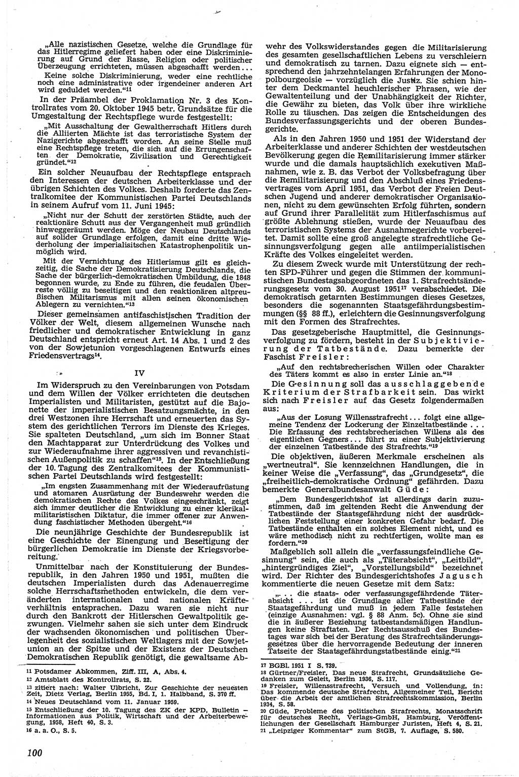 Neue Justiz (NJ), Zeitschrift für Recht und Rechtswissenschaft [Deutsche Demokratische Republik (DDR)], 13. Jahrgang 1959, Seite 100 (NJ DDR 1959, S. 100)