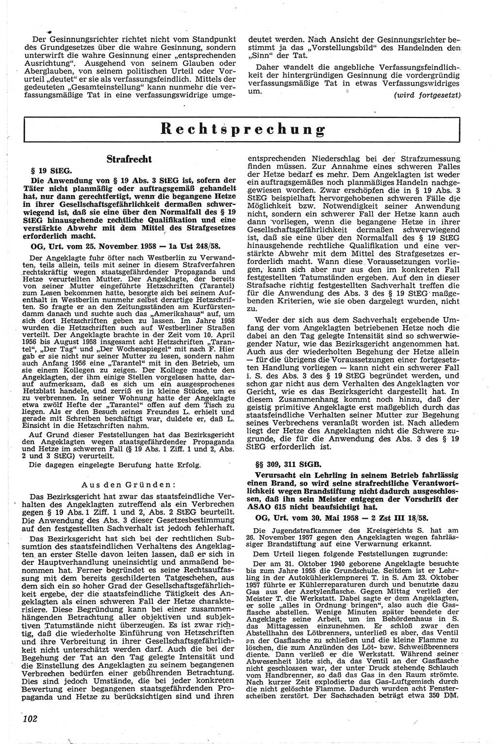 Neue Justiz (NJ), Zeitschrift für Recht und Rechtswissenschaft [Deutsche Demokratische Republik (DDR)], 13. Jahrgang 1959, Seite 102 (NJ DDR 1959, S. 102)