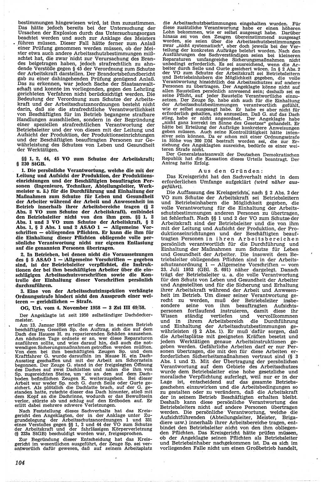 Neue Justiz (NJ), Zeitschrift für Recht und Rechtswissenschaft [Deutsche Demokratische Republik (DDR)], 13. Jahrgang 1959, Seite 104 (NJ DDR 1959, S. 104)