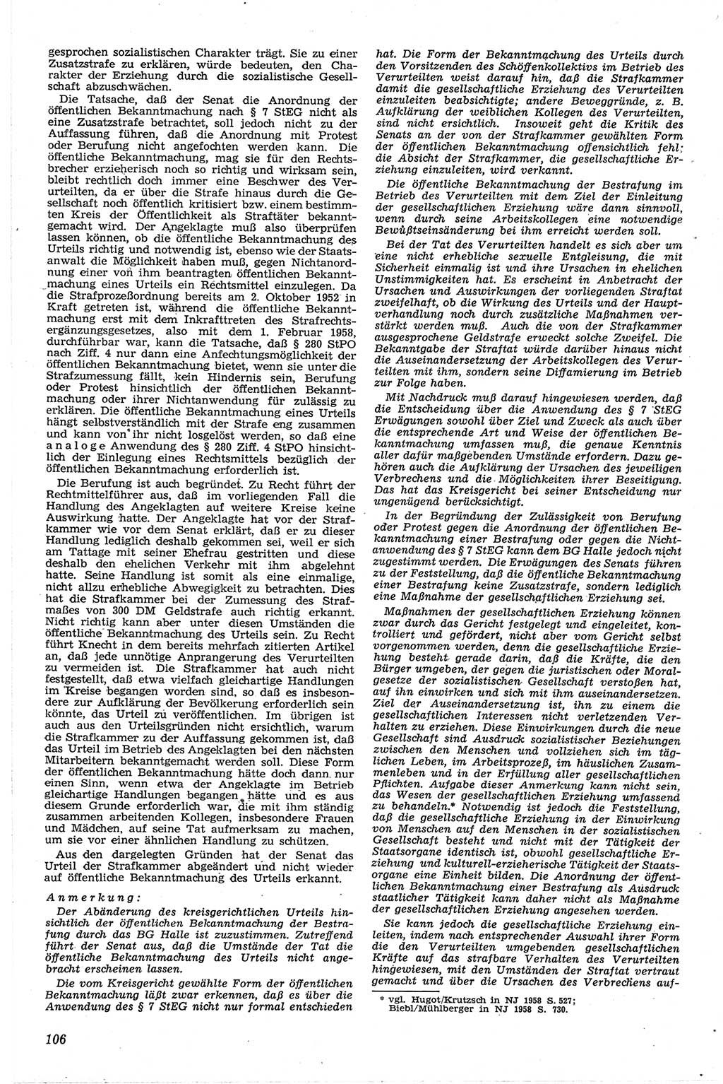 Neue Justiz (NJ), Zeitschrift für Recht und Rechtswissenschaft [Deutsche Demokratische Republik (DDR)], 13. Jahrgang 1959, Seite 106 (NJ DDR 1959, S. 106)