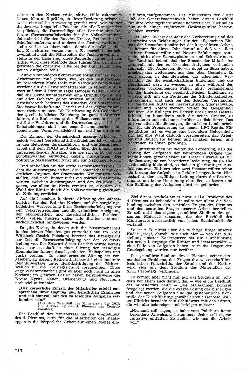 Neue Justiz (NJ), Zeitschrift für Recht und Rechtswissenschaft [Deutsche Demokratische Republik (DDR)], 13. Jahrgang 1959, Seite 112 (NJ DDR 1959, S. 112)