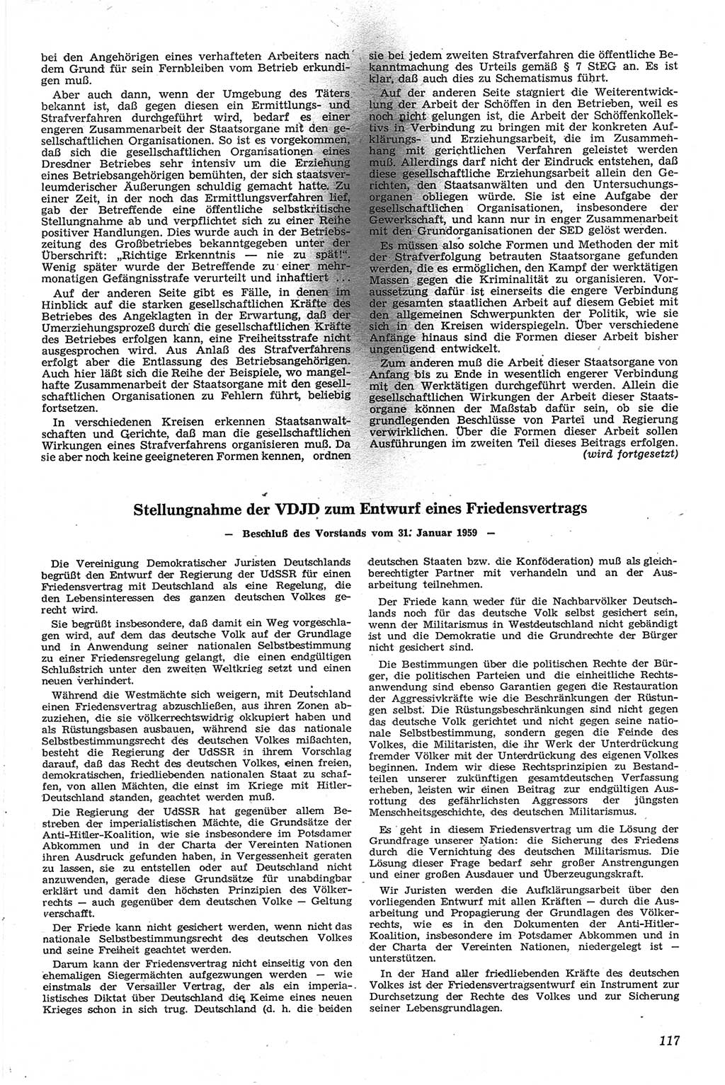 Neue Justiz (NJ), Zeitschrift für Recht und Rechtswissenschaft [Deutsche Demokratische Republik (DDR)], 13. Jahrgang 1959, Seite 117 (NJ DDR 1959, S. 117)