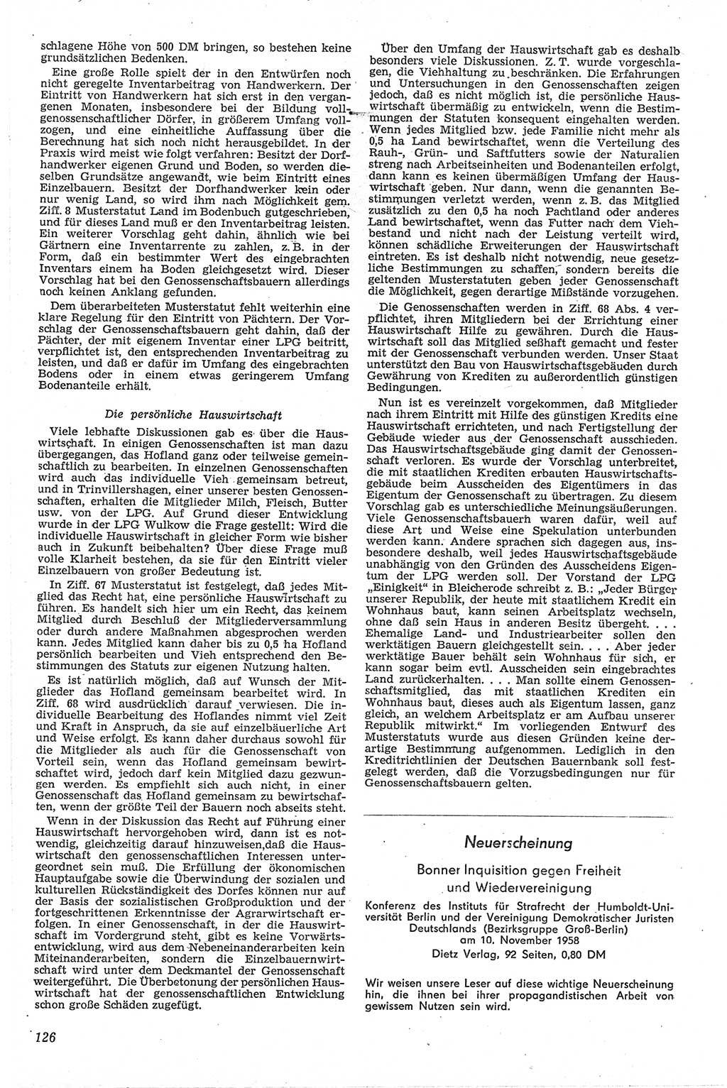 Neue Justiz (NJ), Zeitschrift für Recht und Rechtswissenschaft [Deutsche Demokratische Republik (DDR)], 13. Jahrgang 1959, Seite 126 (NJ DDR 1959, S. 126)