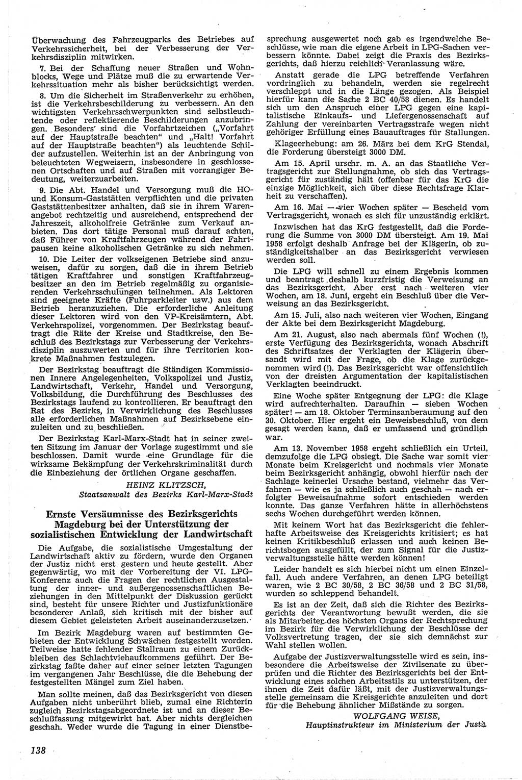 Neue Justiz (NJ), Zeitschrift für Recht und Rechtswissenschaft [Deutsche Demokratische Republik (DDR)], 13. Jahrgang 1959, Seite 138 (NJ DDR 1959, S. 138)