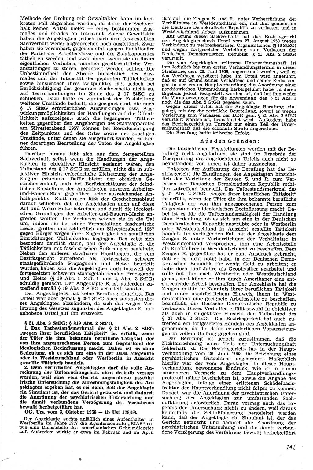 Neue Justiz (NJ), Zeitschrift für Recht und Rechtswissenschaft [Deutsche Demokratische Republik (DDR)], 13. Jahrgang 1959, Seite 141 (NJ DDR 1959, S. 141)