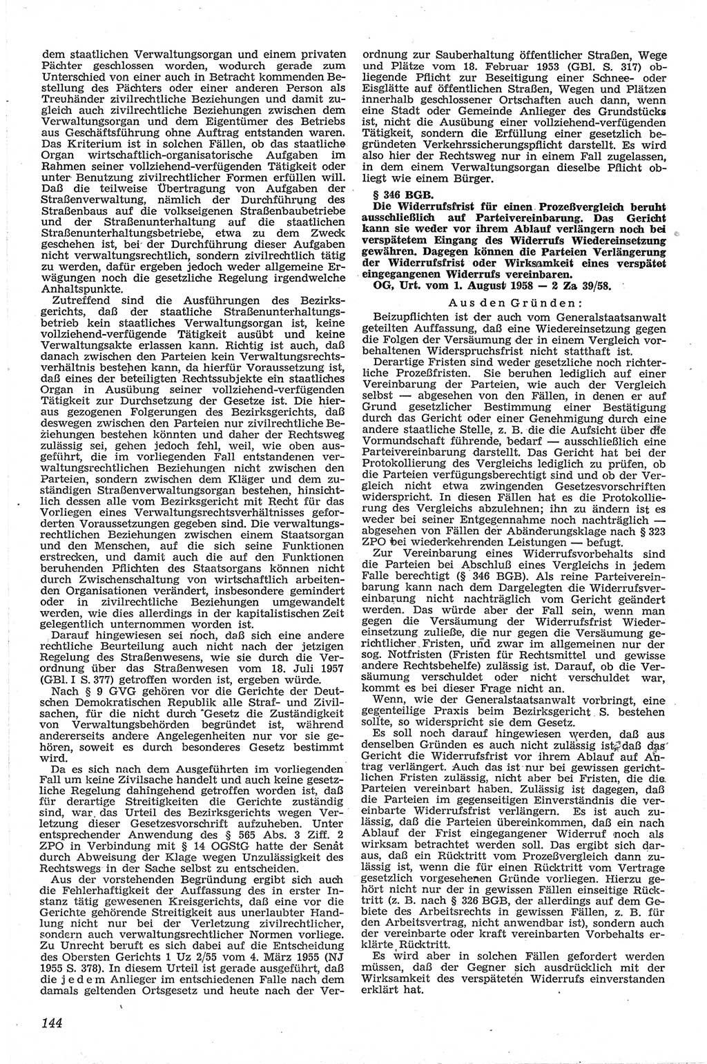 Neue Justiz (NJ), Zeitschrift für Recht und Rechtswissenschaft [Deutsche Demokratische Republik (DDR)], 13. Jahrgang 1959, Seite 144 (NJ DDR 1959, S. 144)