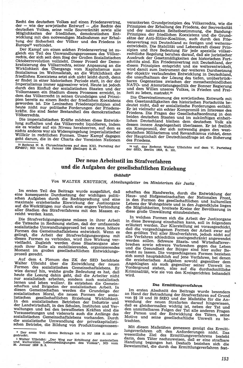 Neue Justiz (NJ), Zeitschrift für Recht und Rechtswissenschaft [Deutsche Demokratische Republik (DDR)], 13. Jahrgang 1959, Seite 153 (NJ DDR 1959, S. 153)