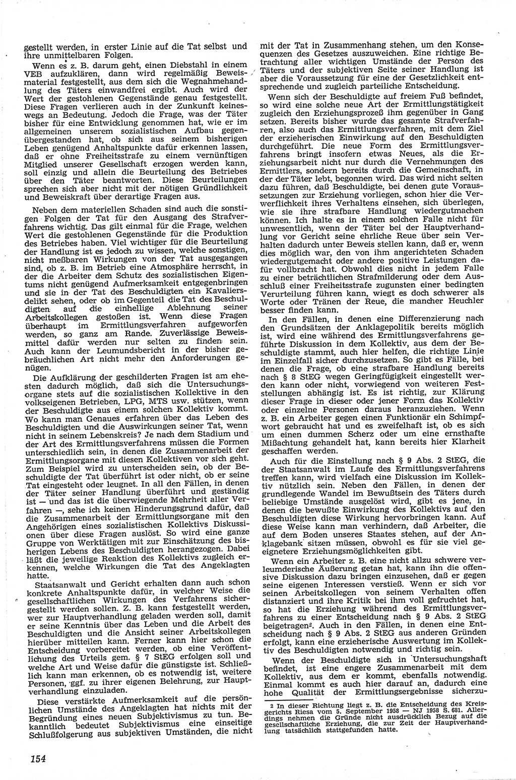 Neue Justiz (NJ), Zeitschrift für Recht und Rechtswissenschaft [Deutsche Demokratische Republik (DDR)], 13. Jahrgang 1959, Seite 154 (NJ DDR 1959, S. 154)