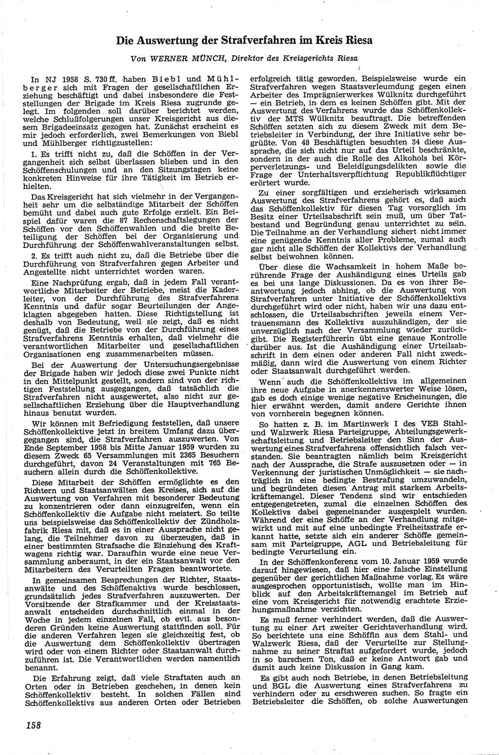Neue Justiz (NJ), Zeitschrift für Recht und Rechtswissenschaft [Deutsche Demokratische Republik (DDR)], 13. Jahrgang 1959, Seite 158 (NJ DDR 1959, S. 158)