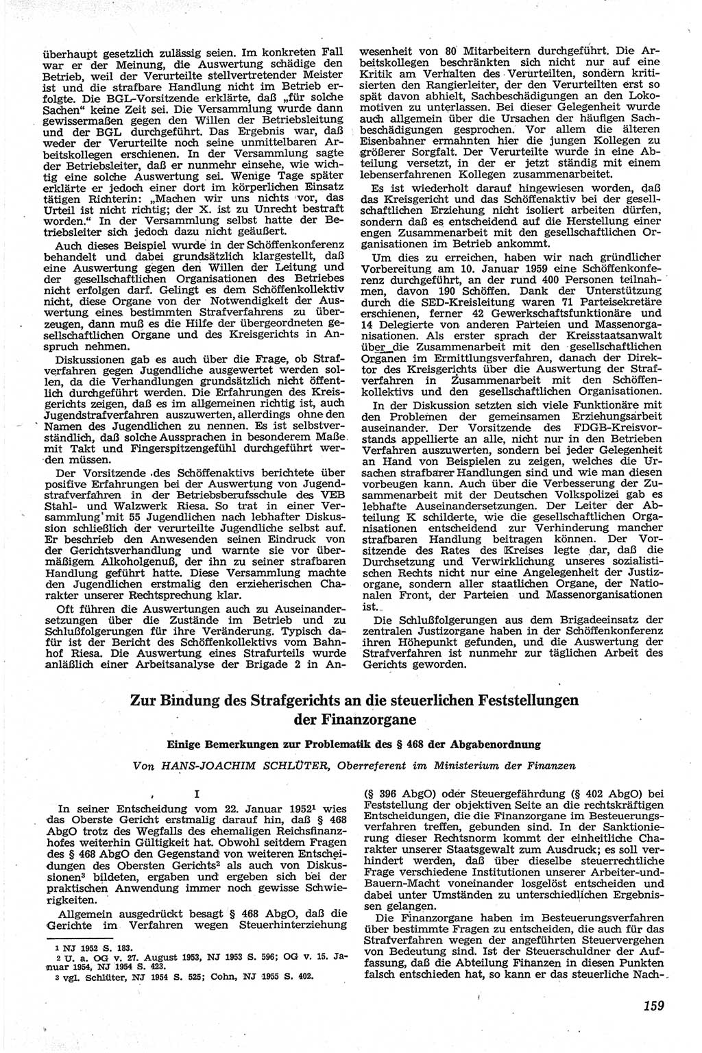 Neue Justiz (NJ), Zeitschrift für Recht und Rechtswissenschaft [Deutsche Demokratische Republik (DDR)], 13. Jahrgang 1959, Seite 159 (NJ DDR 1959, S. 159)