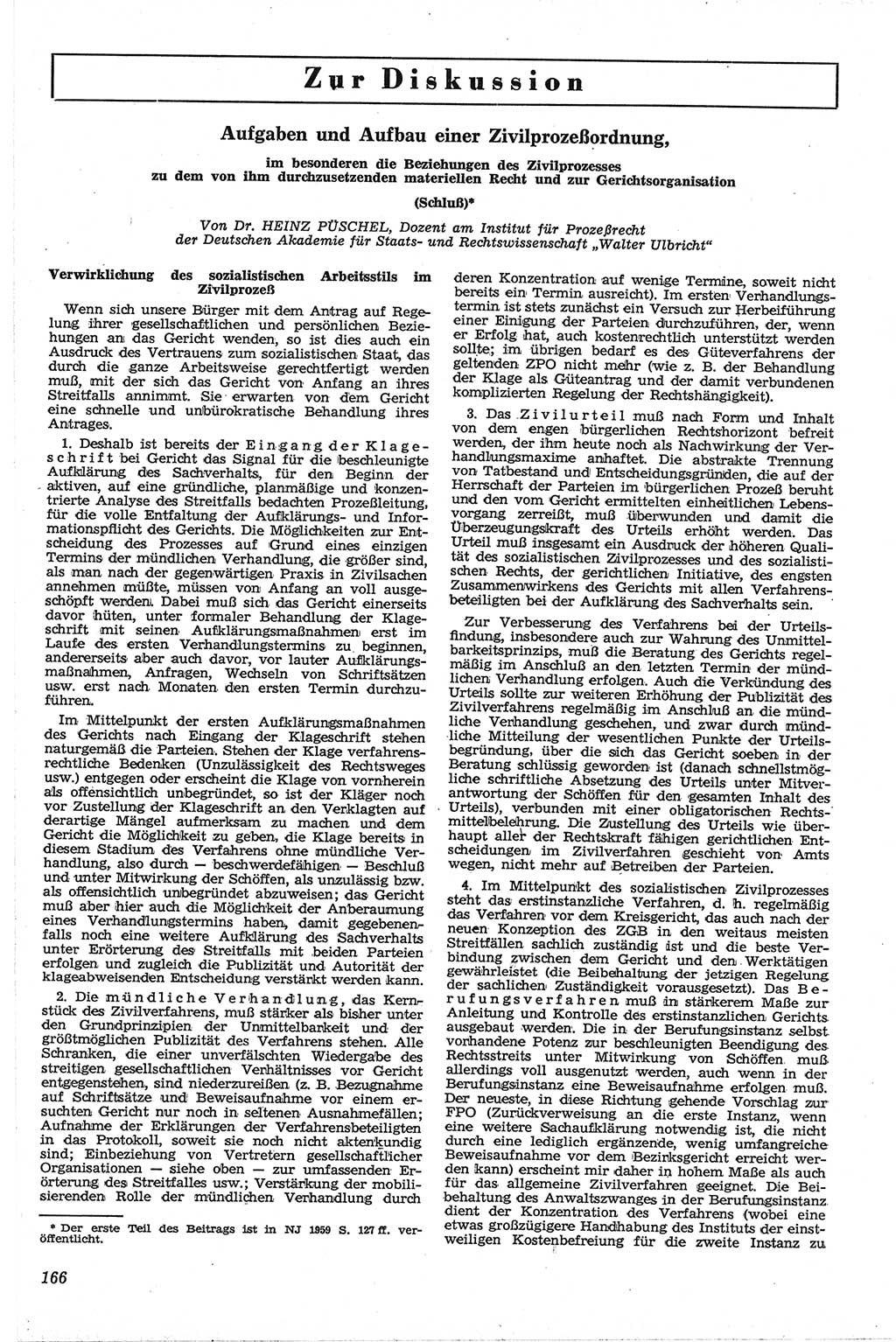 Neue Justiz (NJ), Zeitschrift für Recht und Rechtswissenschaft [Deutsche Demokratische Republik (DDR)], 13. Jahrgang 1959, Seite 166 (NJ DDR 1959, S. 166)