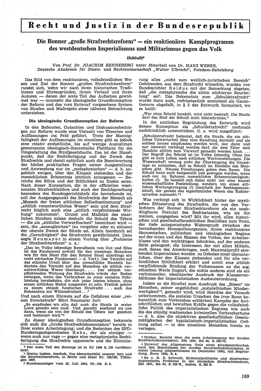Neue Justiz (NJ), Zeitschrift für Recht und Rechtswissenschaft [Deutsche Demokratische Republik (DDR)], 13. Jahrgang 1959, Seite 169 (NJ DDR 1959, S. 169)