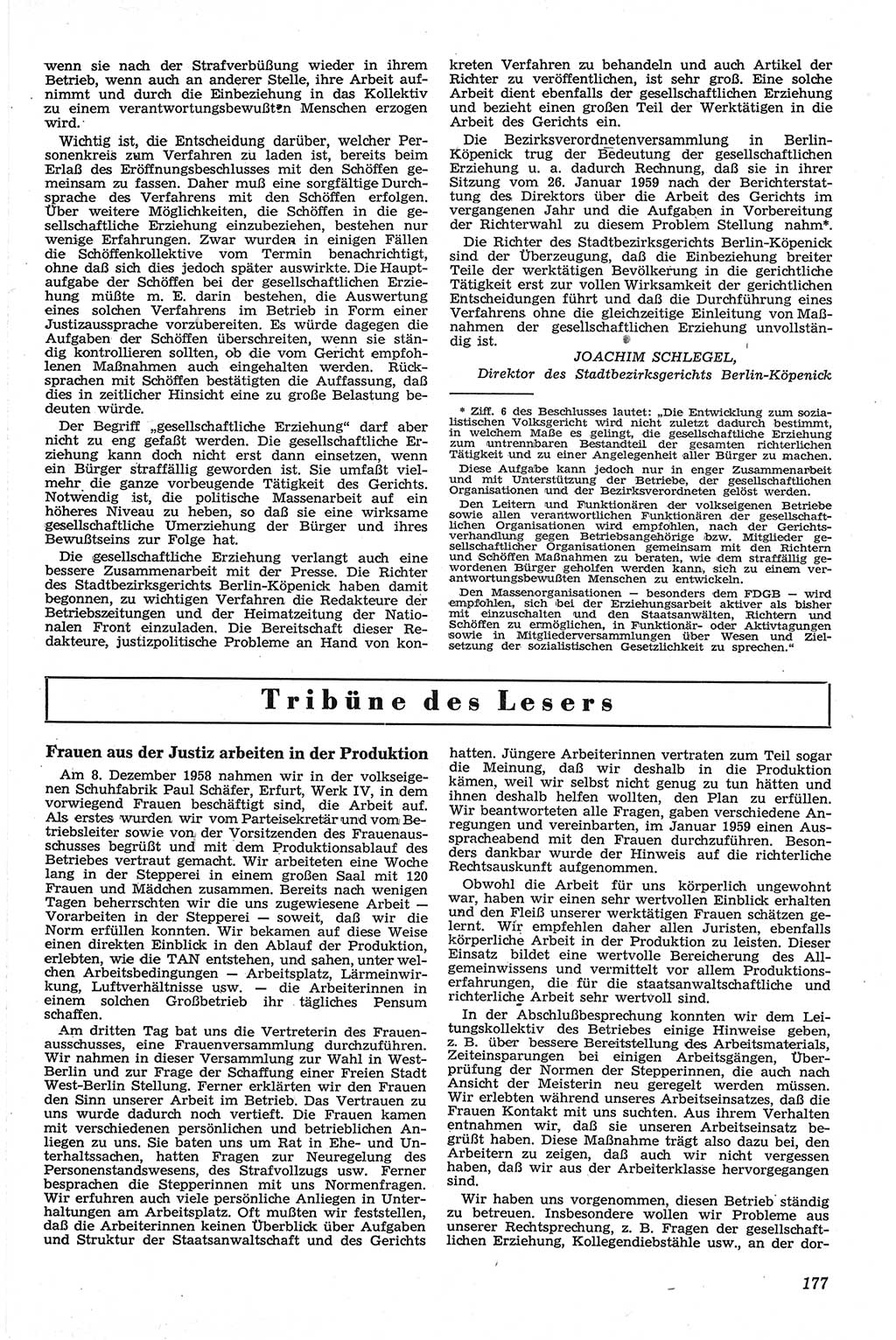 Neue Justiz (NJ), Zeitschrift für Recht und Rechtswissenschaft [Deutsche Demokratische Republik (DDR)], 13. Jahrgang 1959, Seite 177 (NJ DDR 1959, S. 177)