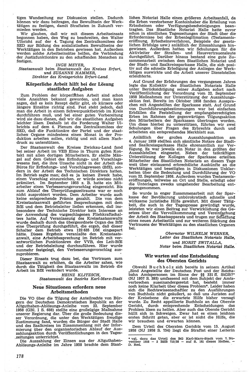 Neue Justiz (NJ), Zeitschrift für Recht und Rechtswissenschaft [Deutsche Demokratische Republik (DDR)], 13. Jahrgang 1959, Seite 178 (NJ DDR 1959, S. 178)