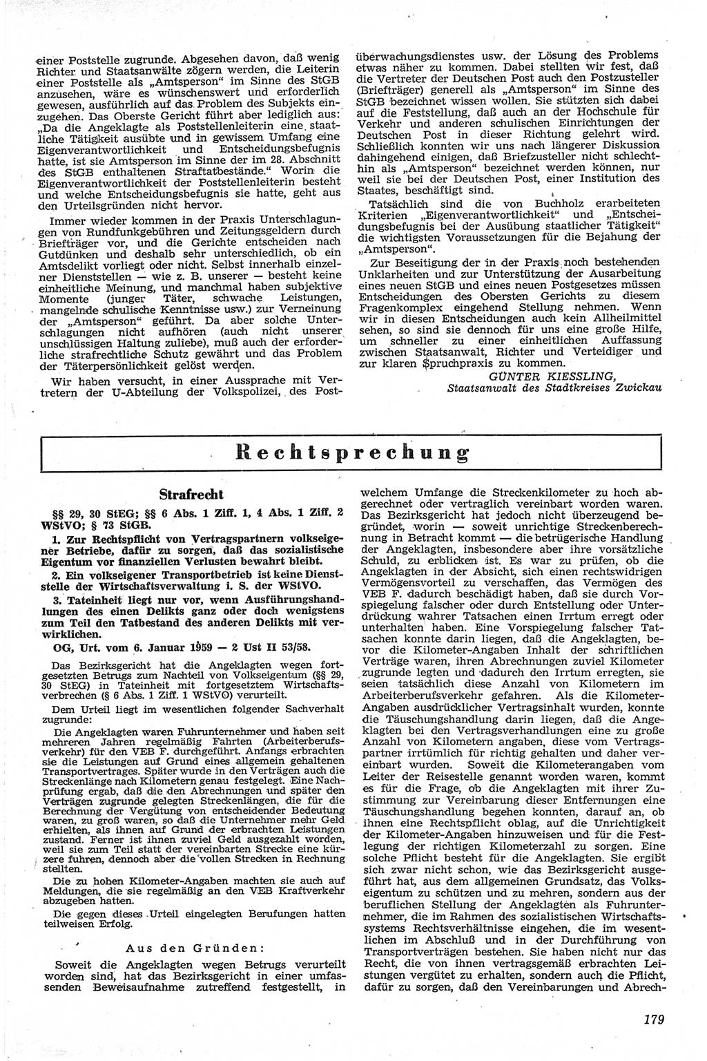 Neue Justiz (NJ), Zeitschrift für Recht und Rechtswissenschaft [Deutsche Demokratische Republik (DDR)], 13. Jahrgang 1959, Seite 179 (NJ DDR 1959, S. 179)