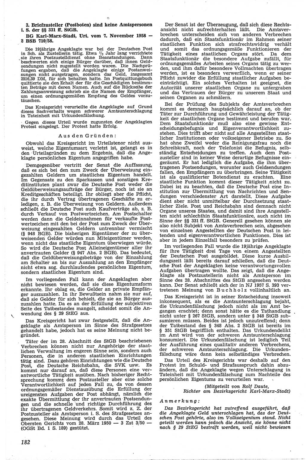 Neue Justiz (NJ), Zeitschrift für Recht und Rechtswissenschaft [Deutsche Demokratische Republik (DDR)], 13. Jahrgang 1959, Seite 182 (NJ DDR 1959, S. 182)