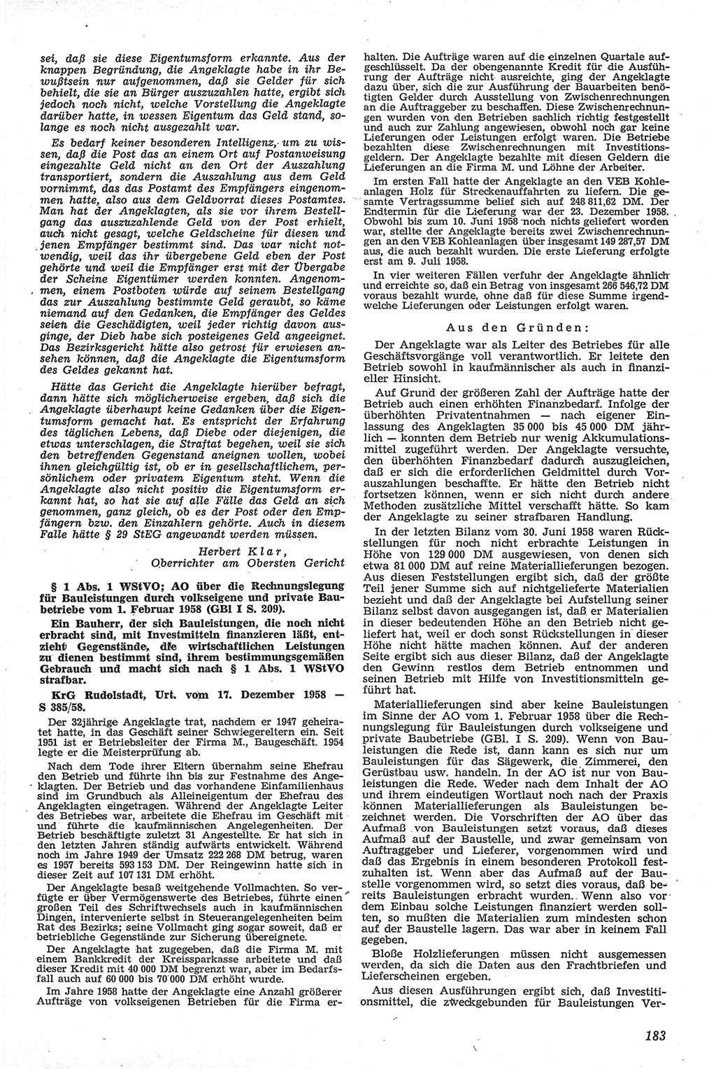Neue Justiz (NJ), Zeitschrift für Recht und Rechtswissenschaft [Deutsche Demokratische Republik (DDR)], 13. Jahrgang 1959, Seite 183 (NJ DDR 1959, S. 183)