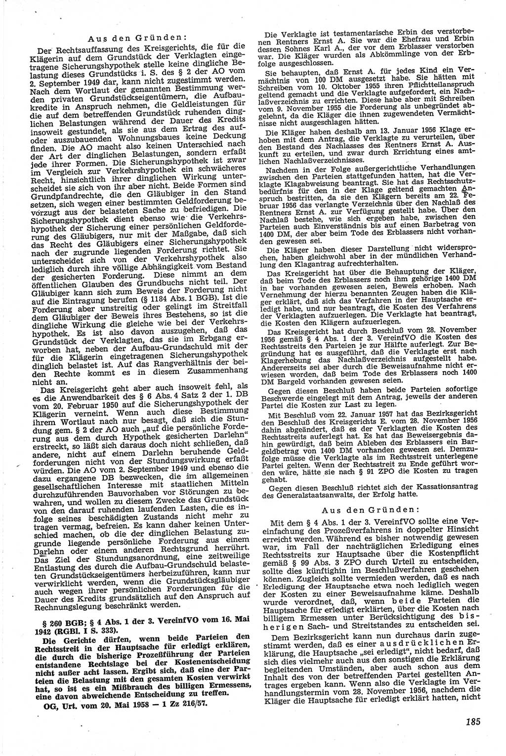 Neue Justiz (NJ), Zeitschrift für Recht und Rechtswissenschaft [Deutsche Demokratische Republik (DDR)], 13. Jahrgang 1959, Seite 185 (NJ DDR 1959, S. 185)