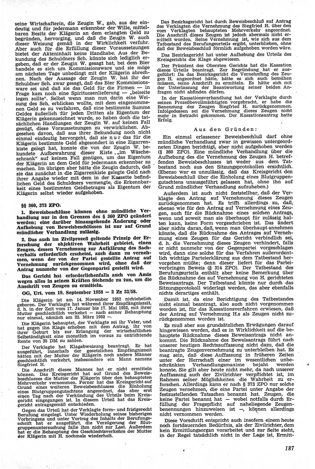 Neue Justiz (NJ), Zeitschrift für Recht und Rechtswissenschaft [Deutsche Demokratische Republik (DDR)], 13. Jahrgang 1959, Seite 187 (NJ DDR 1959, S. 187)