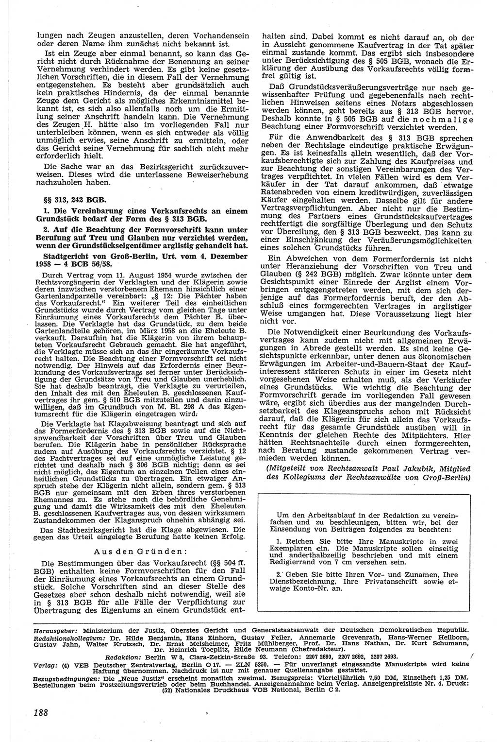 Neue Justiz (NJ), Zeitschrift für Recht und Rechtswissenschaft [Deutsche Demokratische Republik (DDR)], 13. Jahrgang 1959, Seite 188 (NJ DDR 1959, S. 188)