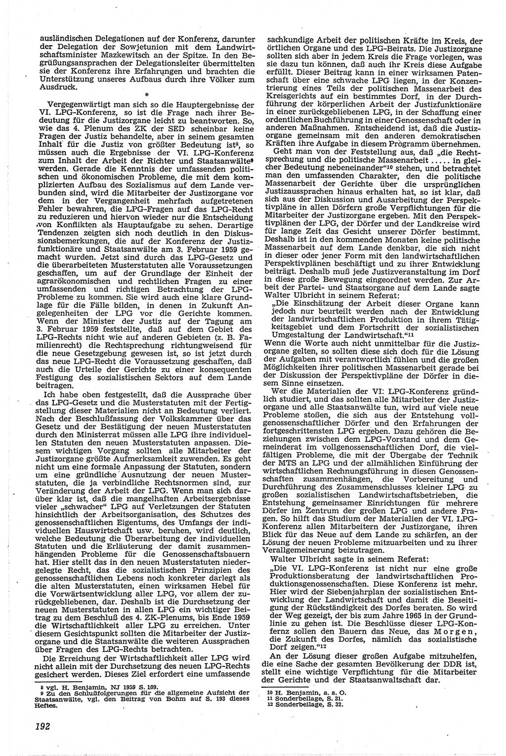 Neue Justiz (NJ), Zeitschrift für Recht und Rechtswissenschaft [Deutsche Demokratische Republik (DDR)], 13. Jahrgang 1959, Seite 192 (NJ DDR 1959, S. 192)
