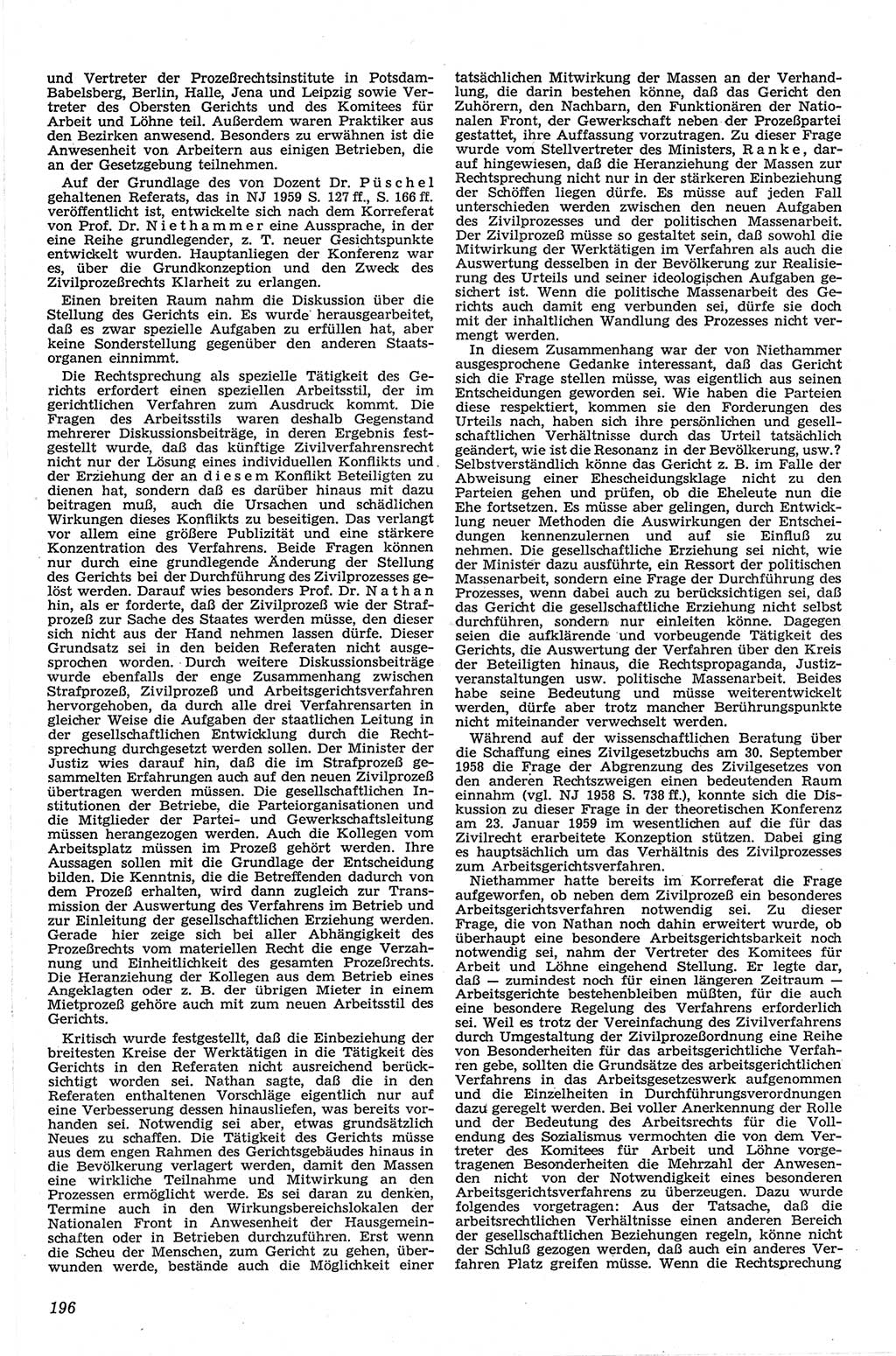 Neue Justiz (NJ), Zeitschrift für Recht und Rechtswissenschaft [Deutsche Demokratische Republik (DDR)], 13. Jahrgang 1959, Seite 196 (NJ DDR 1959, S. 196)