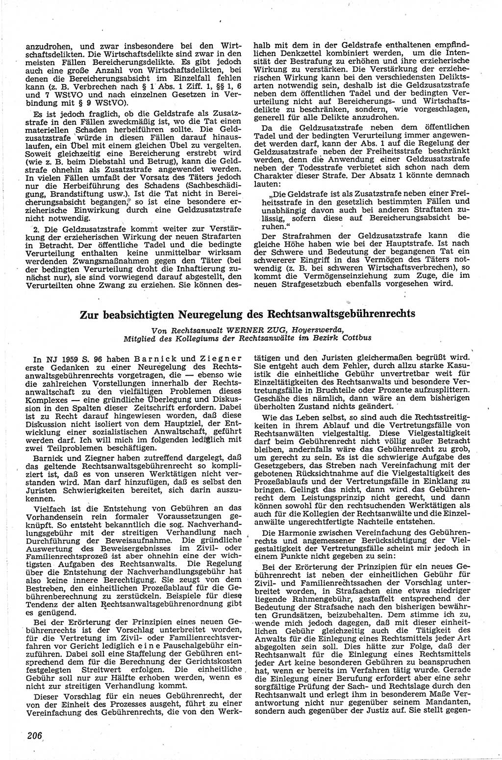 Neue Justiz (NJ), Zeitschrift für Recht und Rechtswissenschaft [Deutsche Demokratische Republik (DDR)], 13. Jahrgang 1959, Seite 206 (NJ DDR 1959, S. 206)