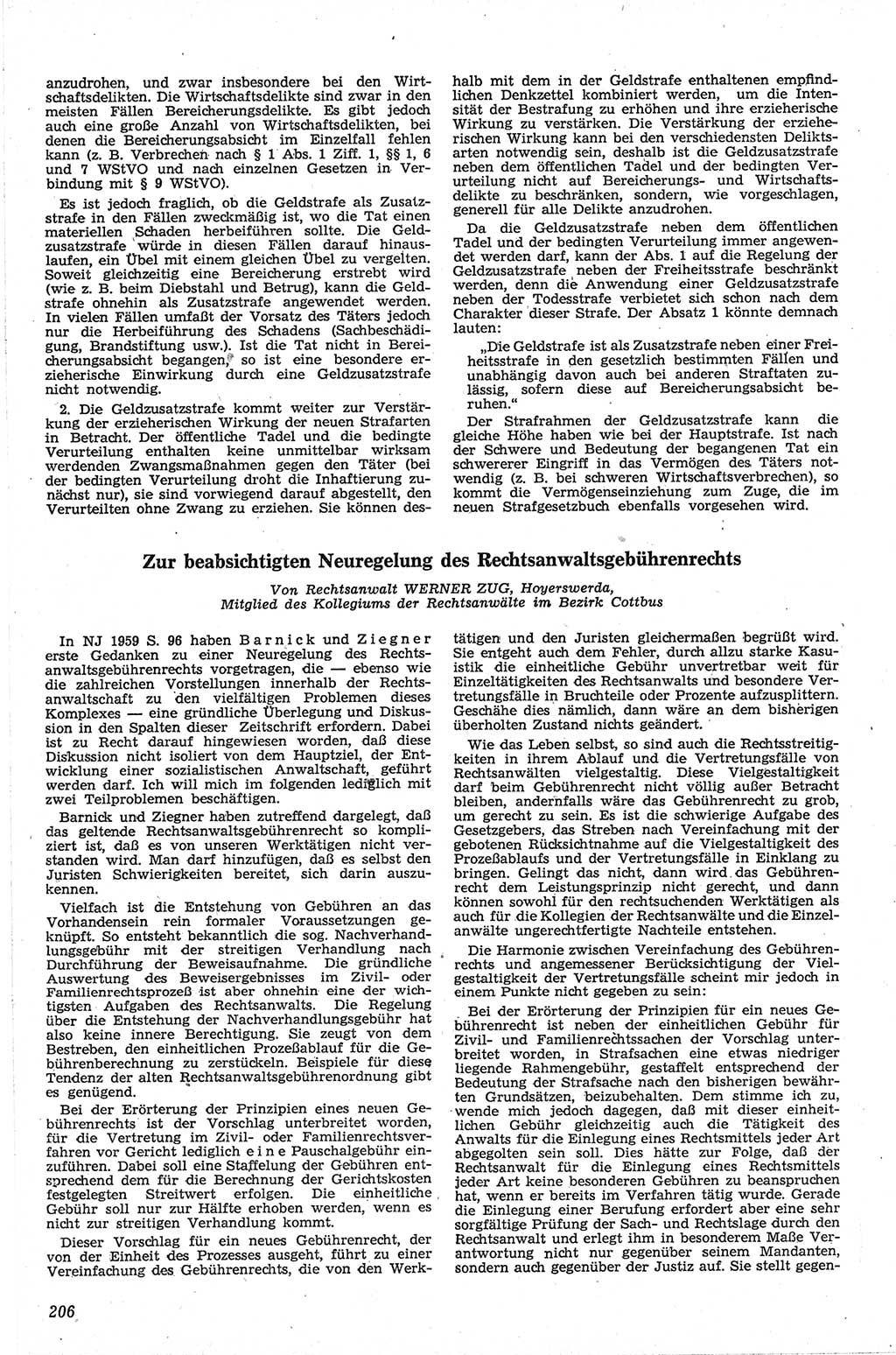 Neue Justiz (NJ), Zeitschrift für Recht und Rechtswissenschaft [Deutsche Demokratische Republik (DDR)], 13. Jahrgang 1959, Seite 206 (NJ DDR 1959, S. 206)