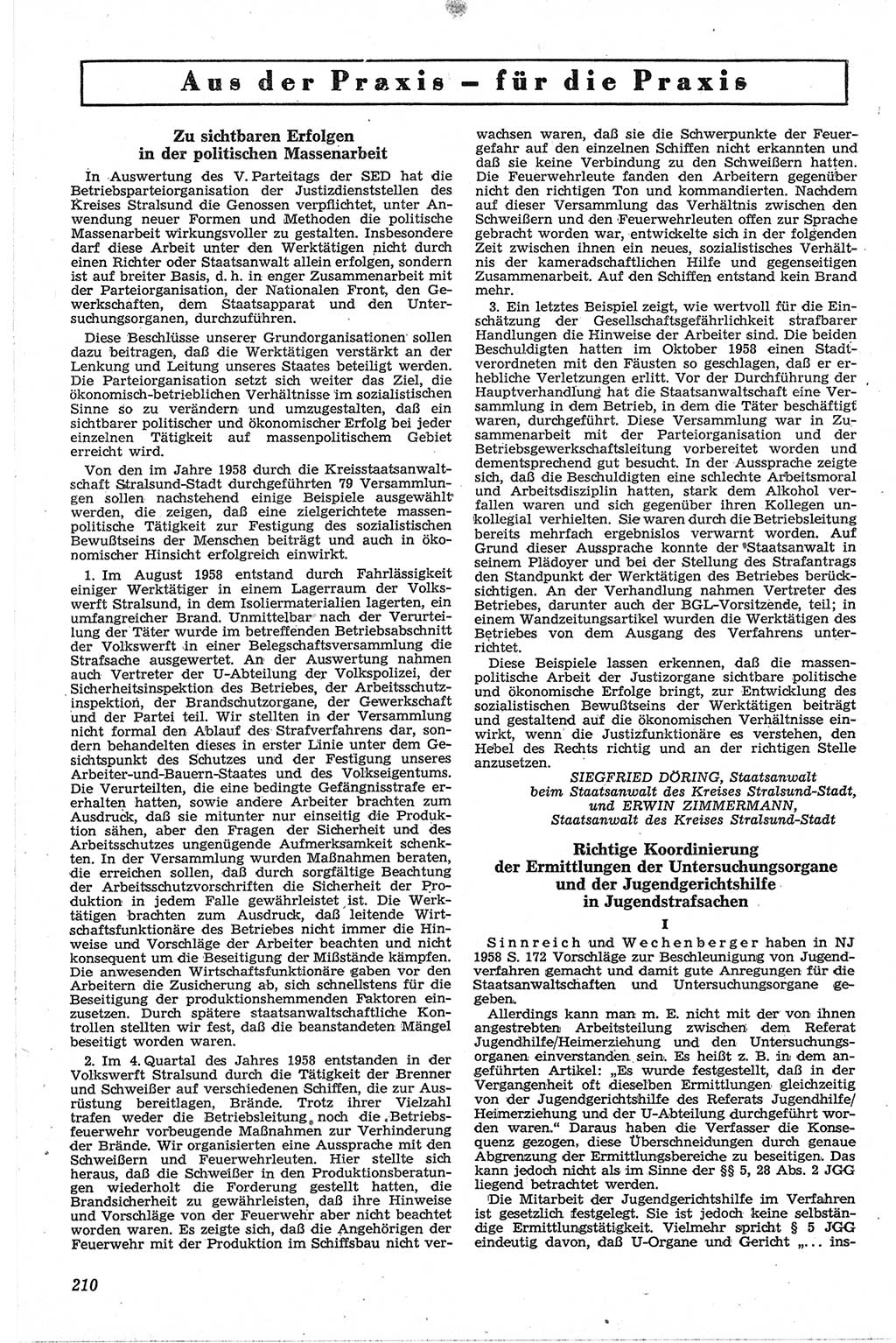 Neue Justiz (NJ), Zeitschrift für Recht und Rechtswissenschaft [Deutsche Demokratische Republik (DDR)], 13. Jahrgang 1959, Seite 210 (NJ DDR 1959, S. 210)