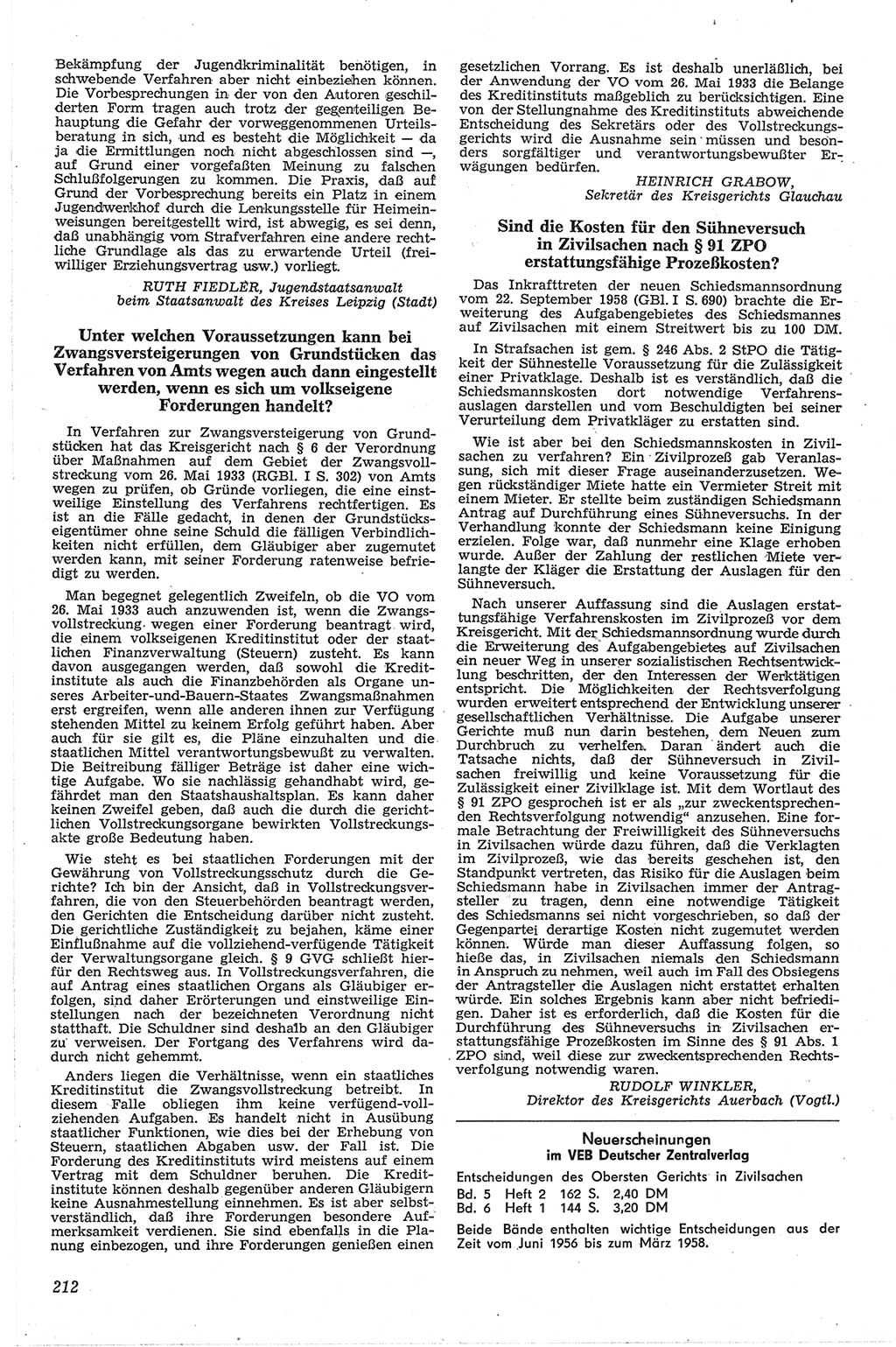 Neue Justiz (NJ), Zeitschrift für Recht und Rechtswissenschaft [Deutsche Demokratische Republik (DDR)], 13. Jahrgang 1959, Seite 212 (NJ DDR 1959, S. 212)