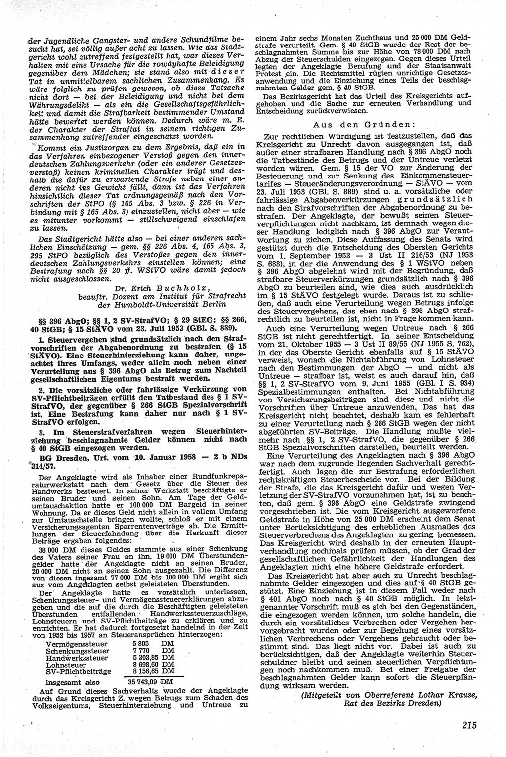 Neue Justiz (NJ), Zeitschrift für Recht und Rechtswissenschaft [Deutsche Demokratische Republik (DDR)], 13. Jahrgang 1959, Seite 215 (NJ DDR 1959, S. 215)