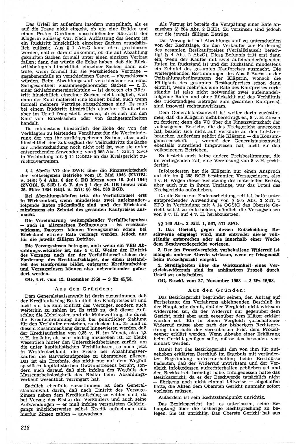 Neue Justiz (NJ), Zeitschrift für Recht und Rechtswissenschaft [Deutsche Demokratische Republik (DDR)], 13. Jahrgang 1959, Seite 218 (NJ DDR 1959, S. 218)