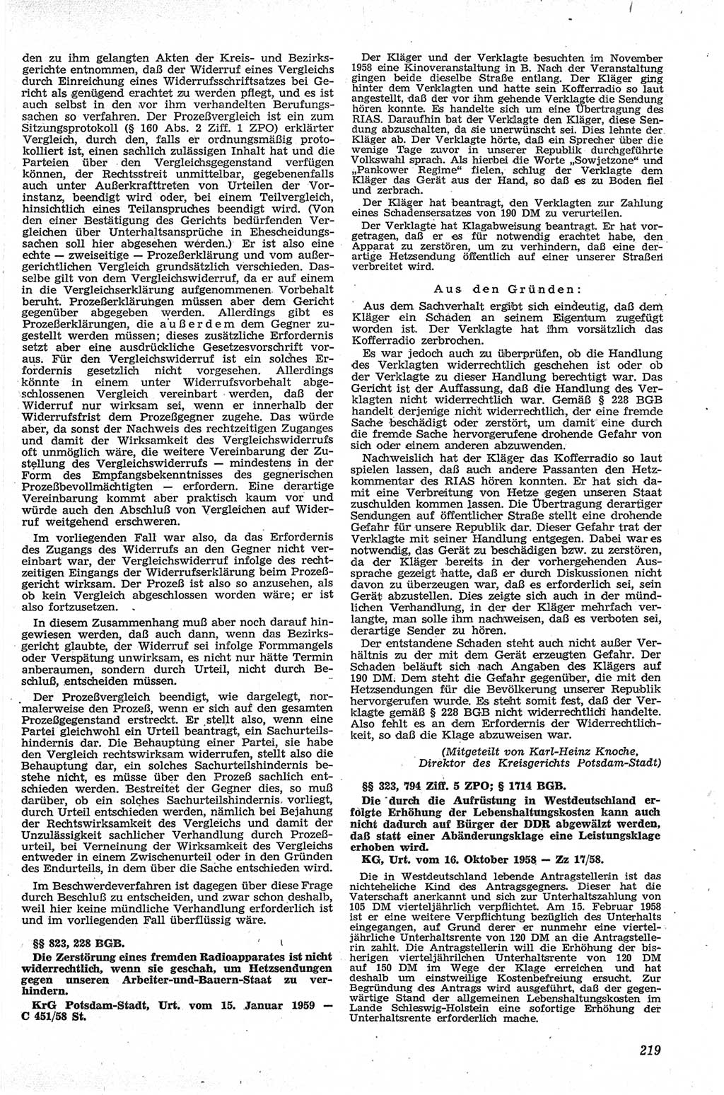 Neue Justiz (NJ), Zeitschrift für Recht und Rechtswissenschaft [Deutsche Demokratische Republik (DDR)], 13. Jahrgang 1959, Seite 219 (NJ DDR 1959, S. 219)