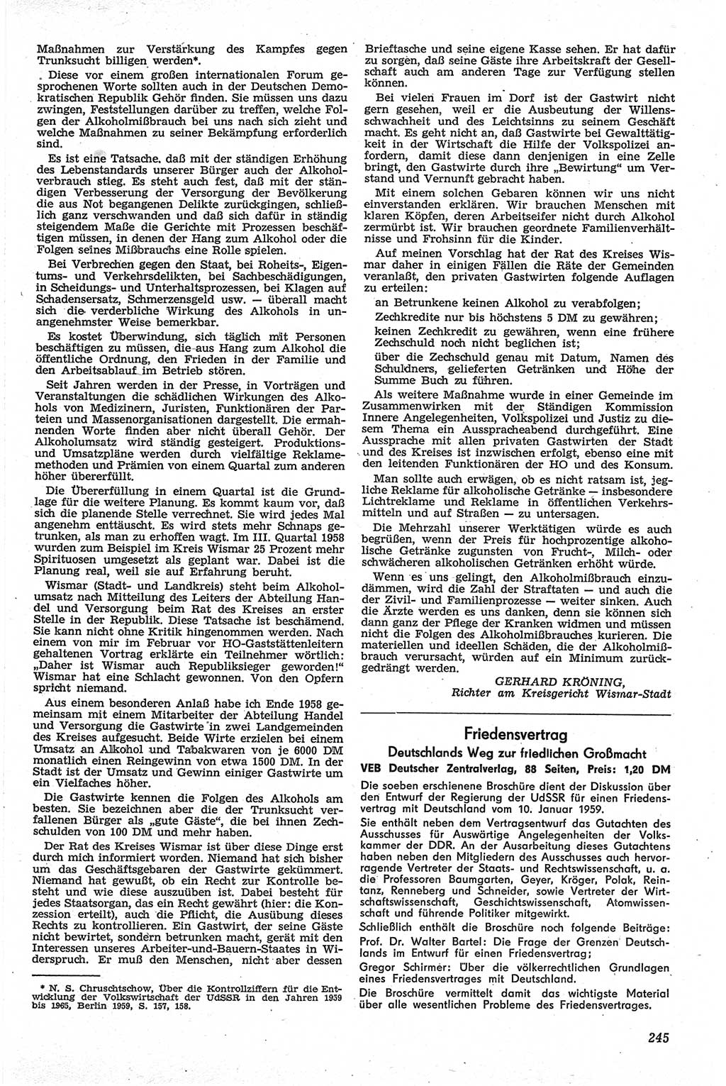 Neue Justiz (NJ), Zeitschrift für Recht und Rechtswissenschaft [Deutsche Demokratische Republik (DDR)], 13. Jahrgang 1959, Seite 245 (NJ DDR 1959, S. 245)