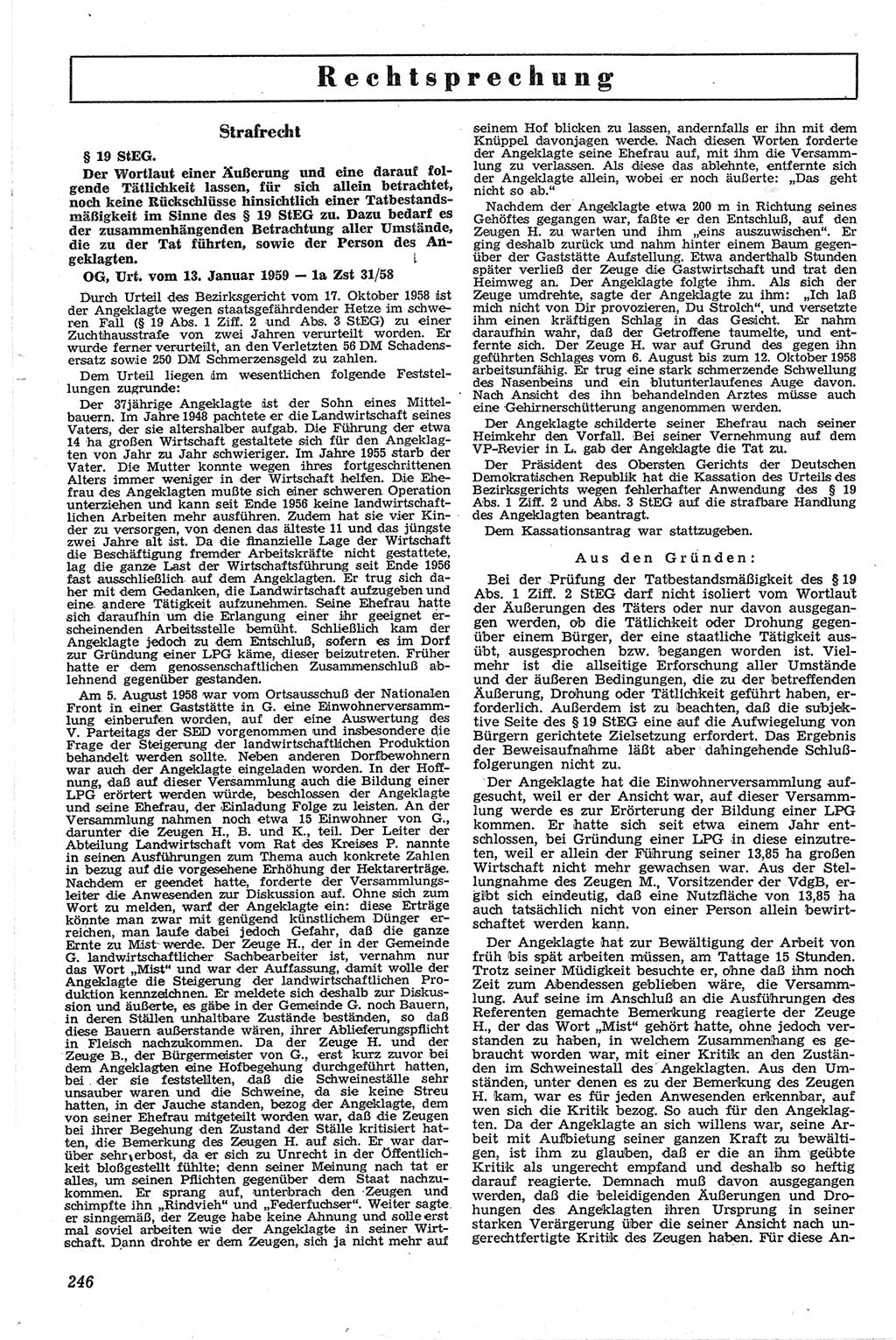 Neue Justiz (NJ), Zeitschrift für Recht und Rechtswissenschaft [Deutsche Demokratische Republik (DDR)], 13. Jahrgang 1959, Seite 246 (NJ DDR 1959, S. 246)