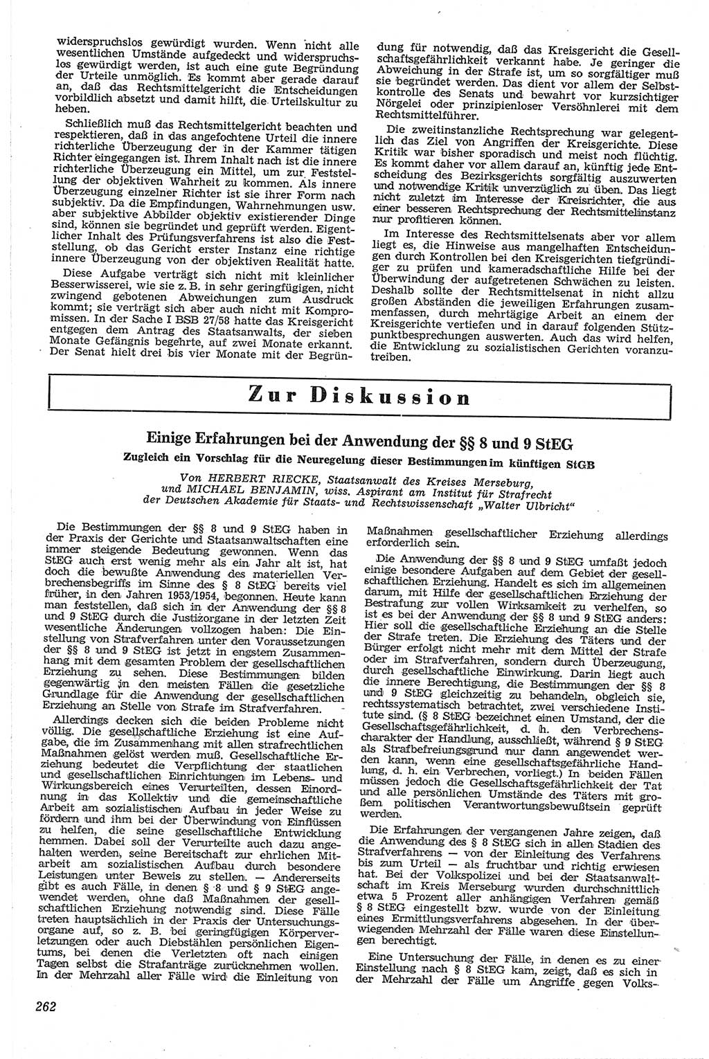 Neue Justiz (NJ), Zeitschrift für Recht und Rechtswissenschaft [Deutsche Demokratische Republik (DDR)], 13. Jahrgang 1959, Seite 262 (NJ DDR 1959, S. 262)