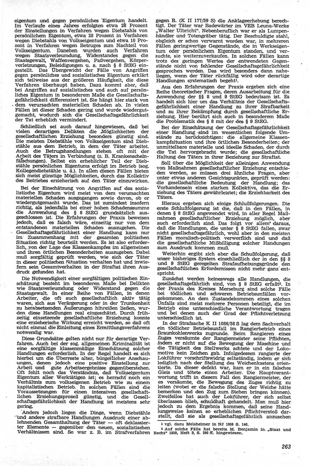Neue Justiz (NJ), Zeitschrift für Recht und Rechtswissenschaft [Deutsche Demokratische Republik (DDR)], 13. Jahrgang 1959, Seite 263 (NJ DDR 1959, S. 263)