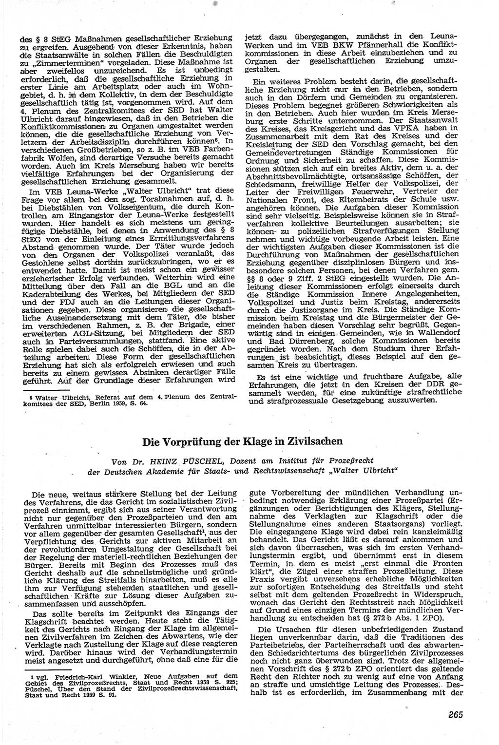 Neue Justiz (NJ), Zeitschrift für Recht und Rechtswissenschaft [Deutsche Demokratische Republik (DDR)], 13. Jahrgang 1959, Seite 265 (NJ DDR 1959, S. 265)