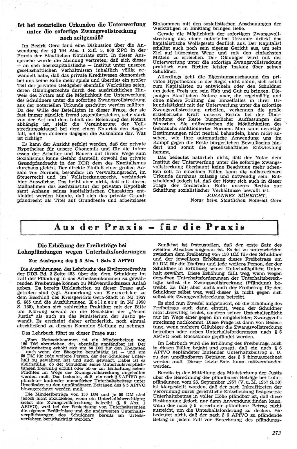 Neue Justiz (NJ), Zeitschrift für Recht und Rechtswissenschaft [Deutsche Demokratische Republik (DDR)], 13. Jahrgang 1959, Seite 273 (NJ DDR 1959, S. 273)