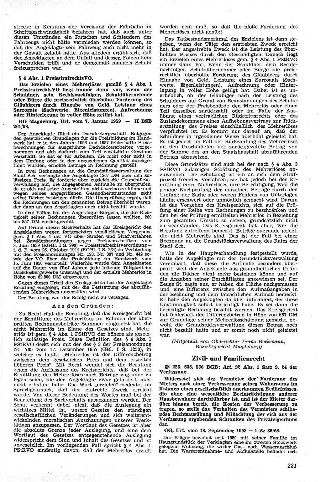 Neue Justiz (NJ), Zeitschrift für Recht und Rechtswissenschaft [Deutsche Demokratische Republik (DDR)], 13. Jahrgang 1959, Seite 281 (NJ DDR 1959, S. 281)