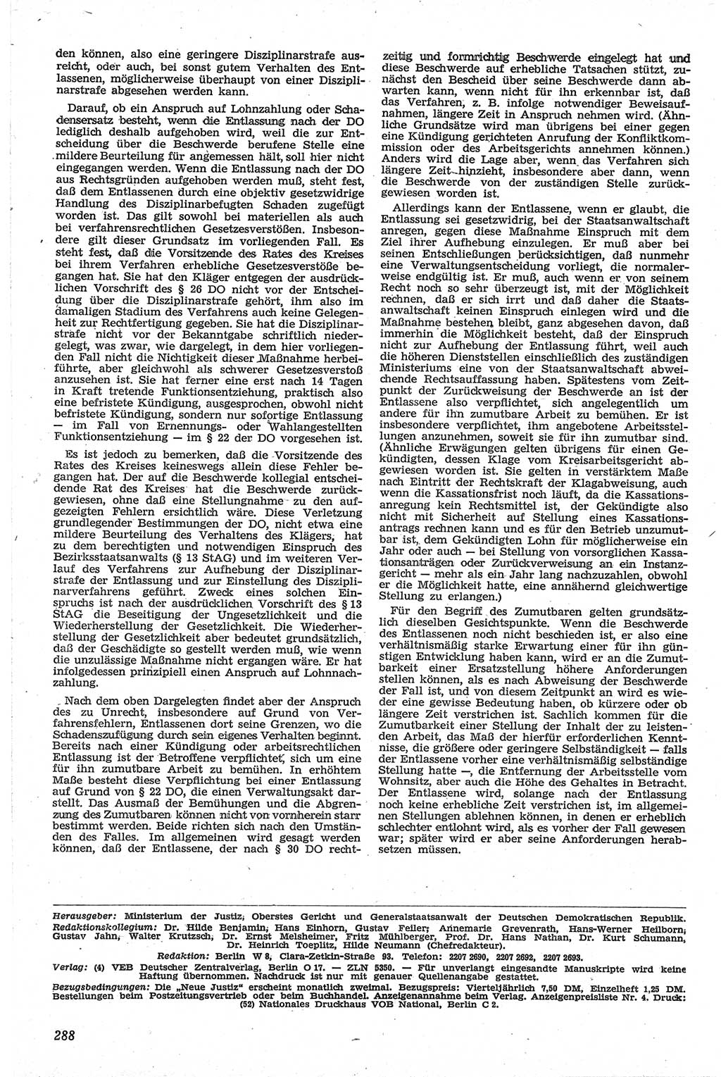 Neue Justiz (NJ), Zeitschrift für Recht und Rechtswissenschaft [Deutsche Demokratische Republik (DDR)], 13. Jahrgang 1959, Seite 288 (NJ DDR 1959, S. 288)